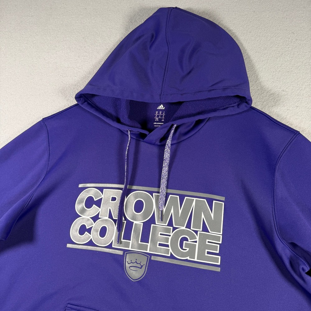 Adidas Mens XL Crown College ClimaWarm Hoodie Purple Graphic Sweatshirt M34538 - Picture 5 of 14